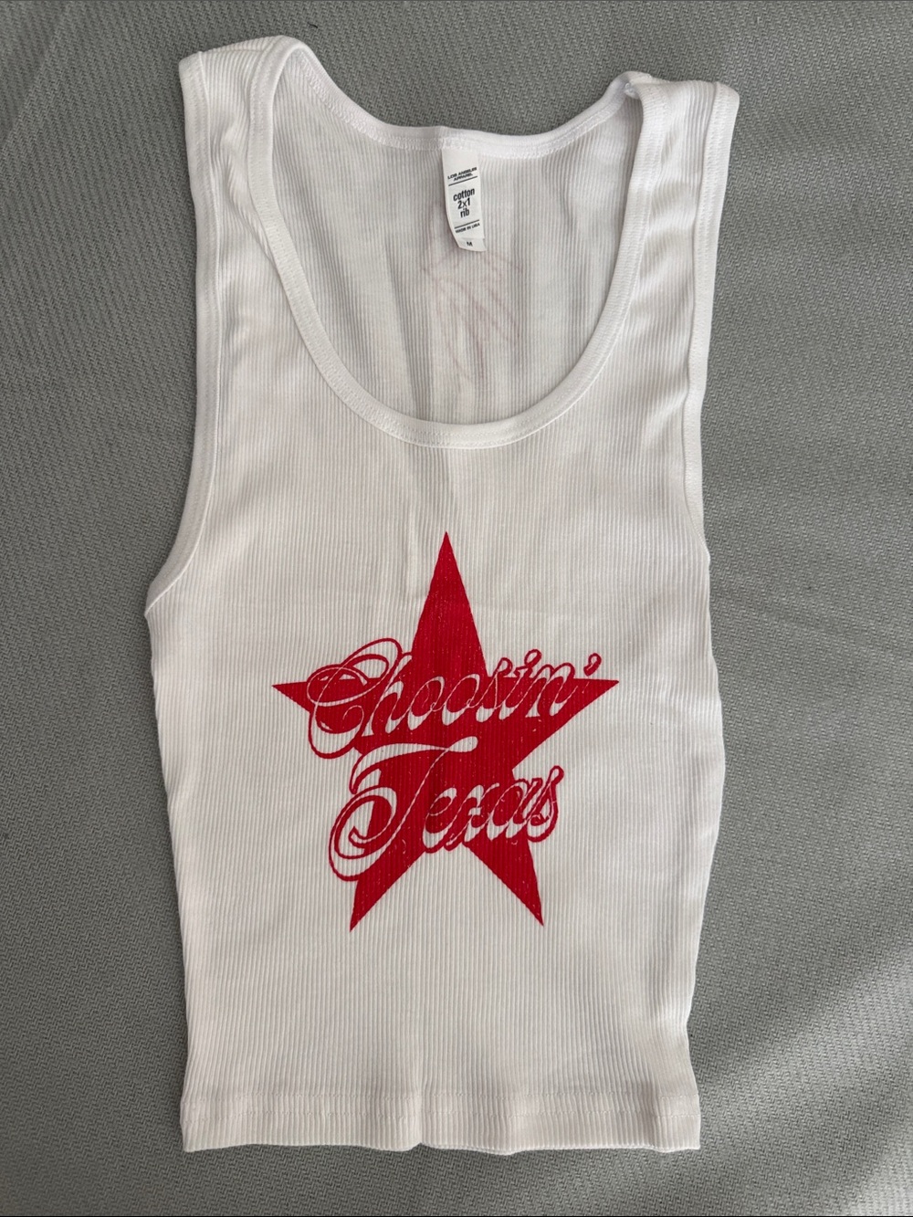 White 'Choosin' Texas' Rib Tank Top - Red Graphic